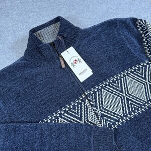 Marx & Dutch Sweater Mens Large Blue Full Zip Mock Neck Lined Geometric Knit